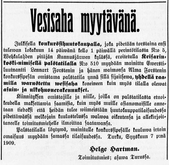 Vesisaha myytävänä